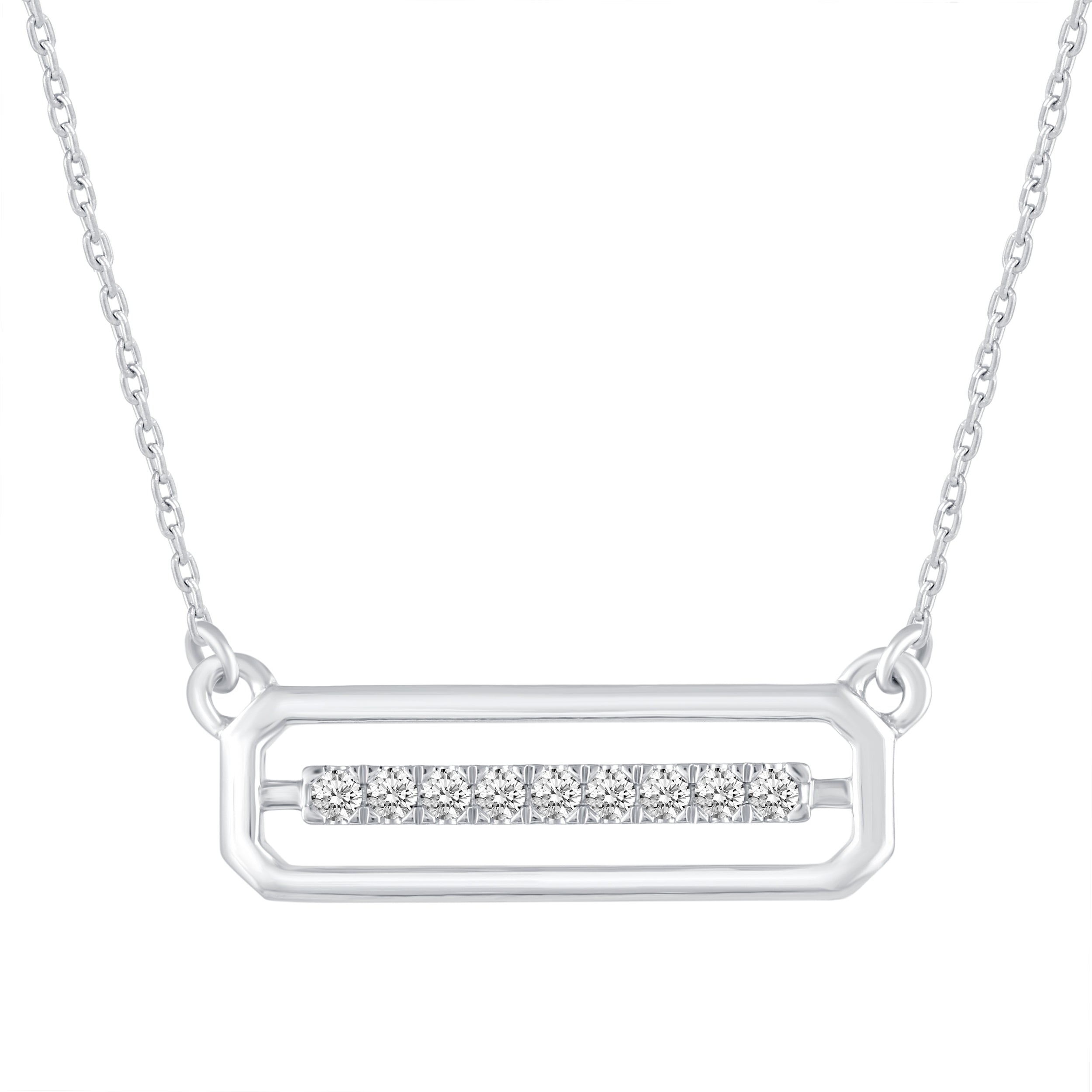 1/10 Cttw CZ Stone Open Bar Rectangle Pendant Necklace set in 925 Sterling Silver