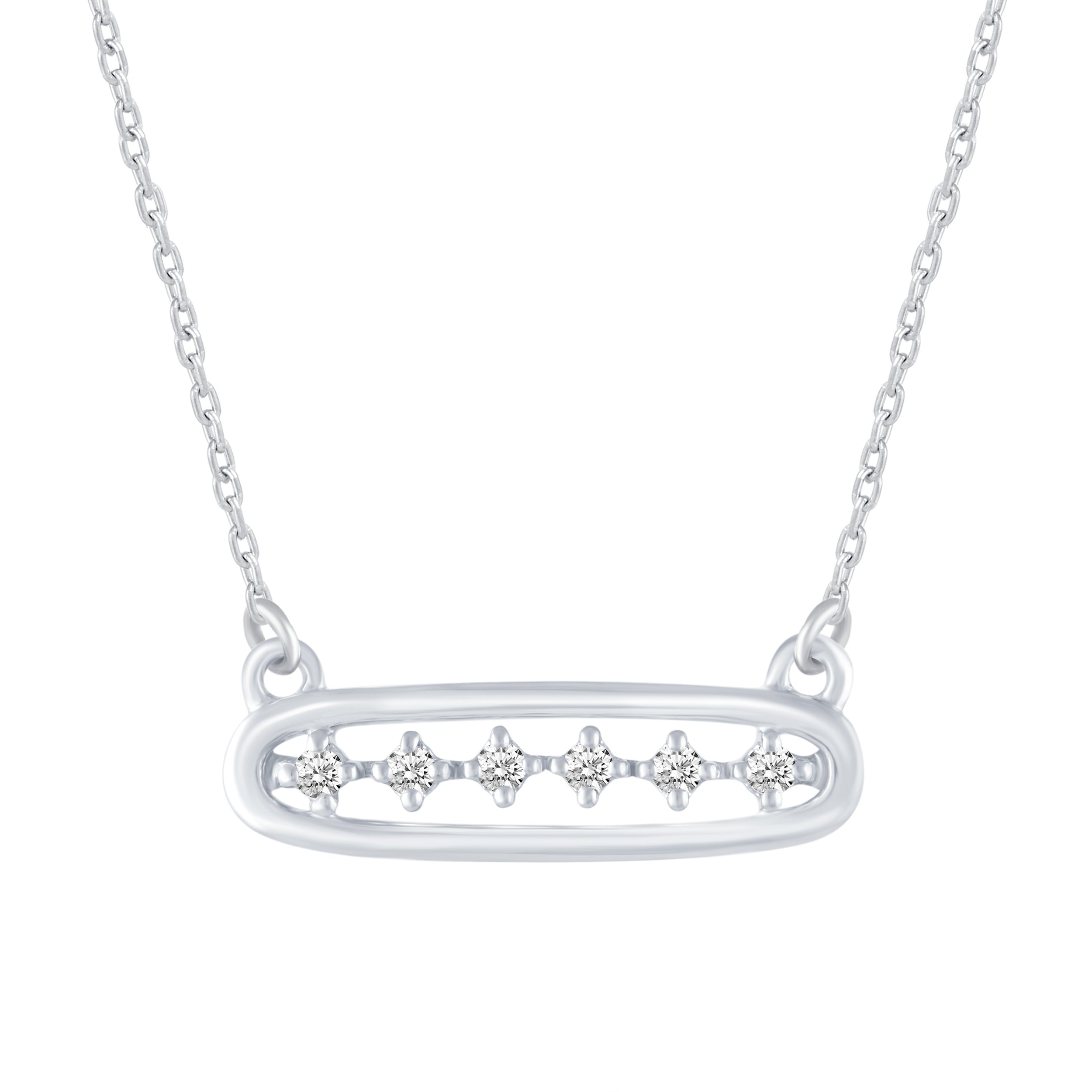 1/10 Cttw CZ Stone Open Bar Center Station Pendant Necklace set in 925 Sterling Silver