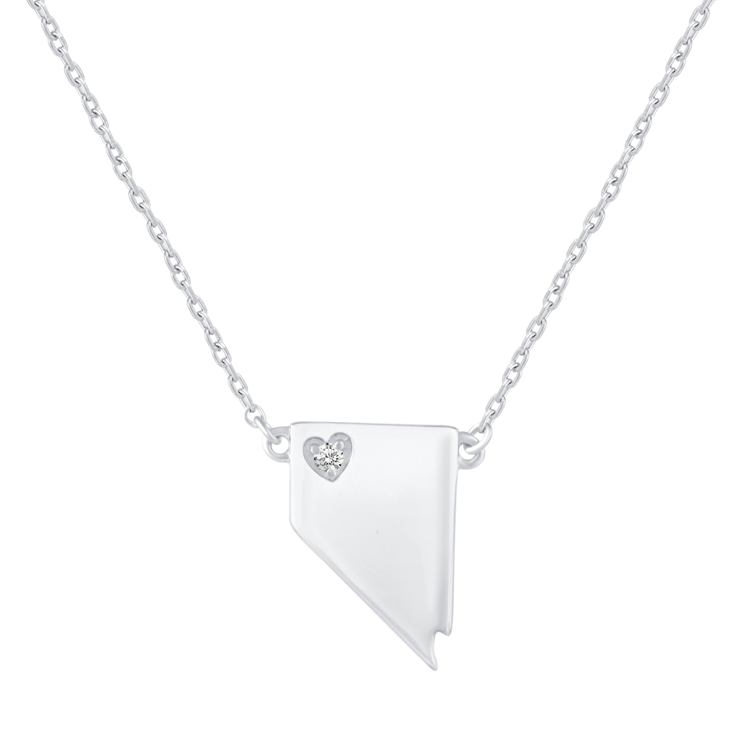 1/20 Cttw CZ Stone State Map Nevada Love Heart Pendant Necklace set in 925 Sterling Silver