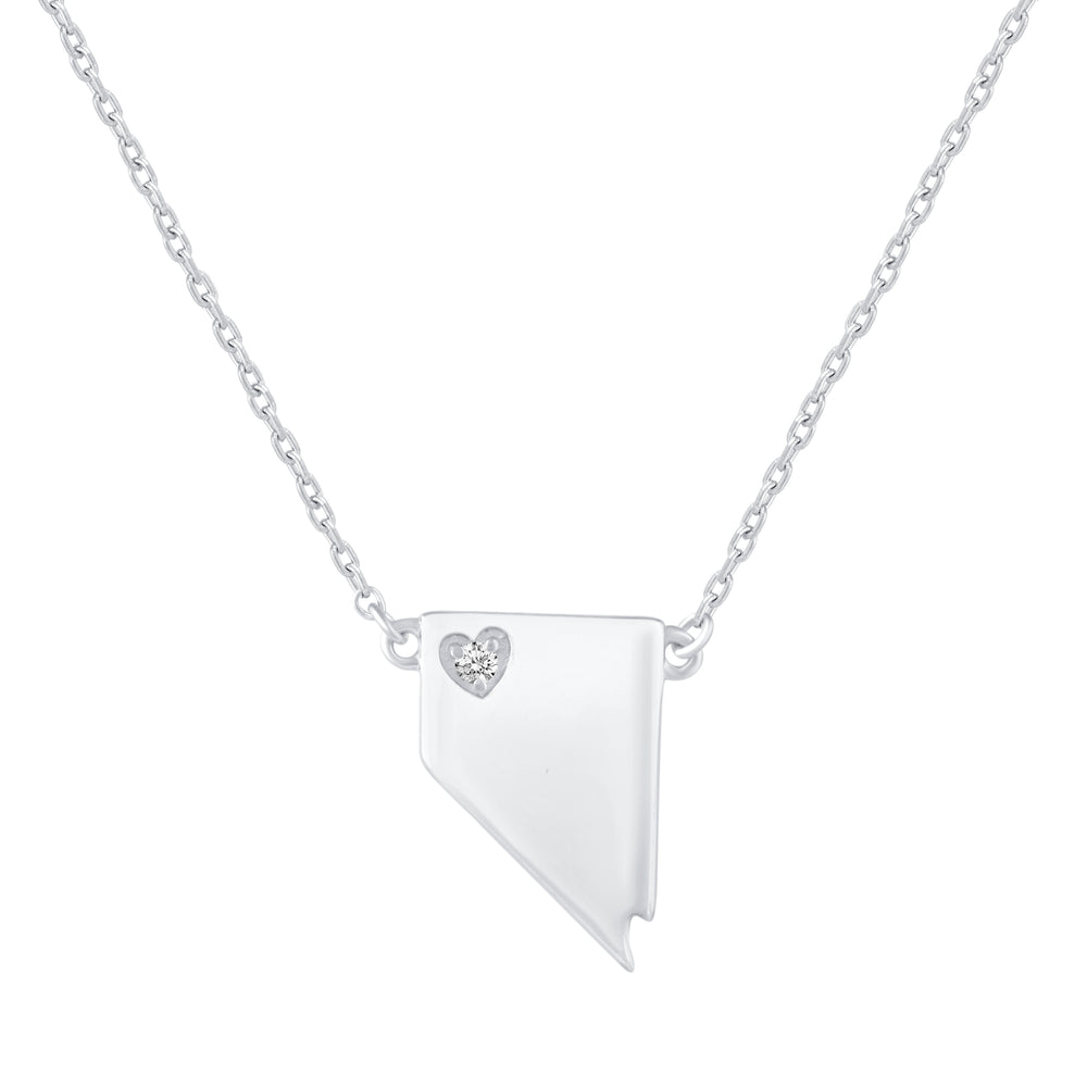 1/20 Cttw CZ Stone State Map Nevada Love Heart Pendant Necklace set in 925 Sterling Silver