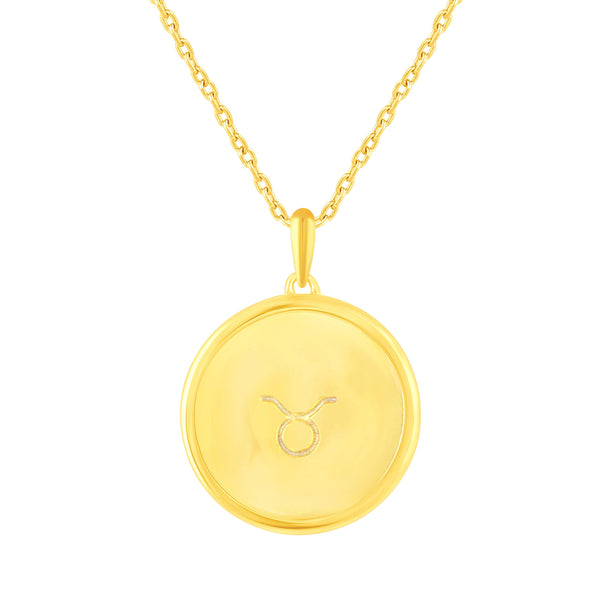 1/20 Cttw CZ Zodiac Black Enamel Astrology Pendant Necklace set in 925 Sterling Silver Yellow Gold TAURUS
