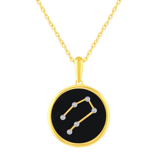 1/20 Cttw CZ Zodiac Black Enamel Astrology Pendant Necklace set in 925 Sterling Silver Yellow Gold GEMINI