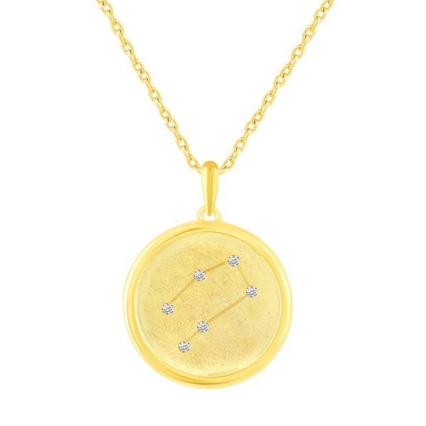 Prime and Pure 1/20 Cttw CZ Zodiac Astrology Satin Finish Pendant Necklace set Yellow Gold plating