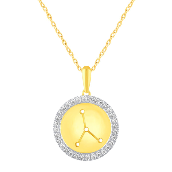 1/20 Cttw CZ Zodiac Astrology Halo Pendant Necklace set Yellow Gold plating