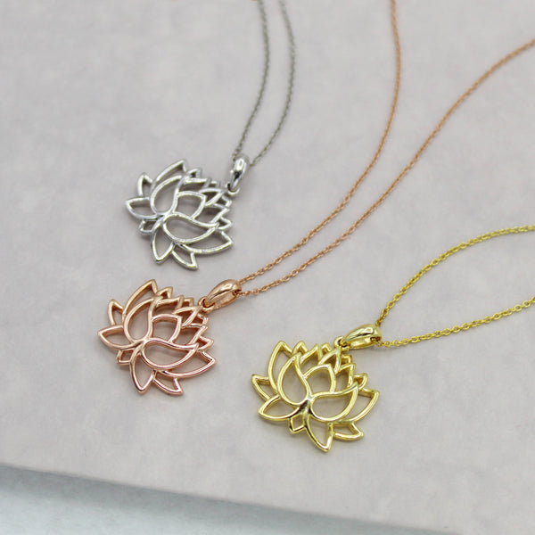 Open Lotus Flower Charm Necklace Pendant in 925 Sterling Silver - Prime and Pure