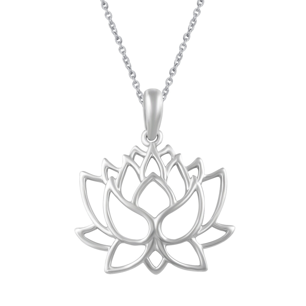 Open Lotus Flower Charm Necklace Pendant in 925 Sterling Silver