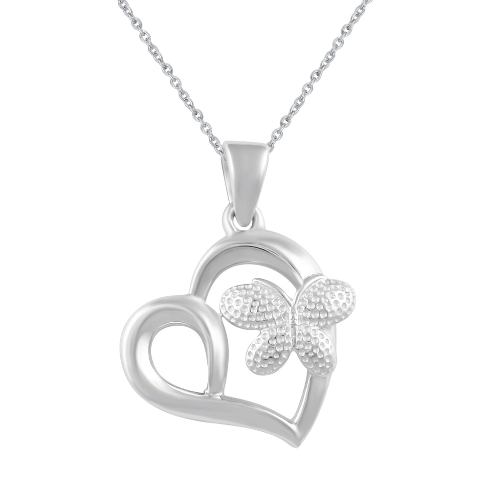 Open Heart Butterfly Necklace Pendant in 925 Sterling Silver