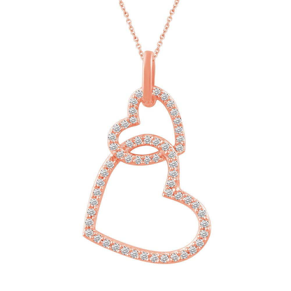 Double Open Heart Charm Necklace Pendant in 925 Sterling Silver Pink Rose Gold