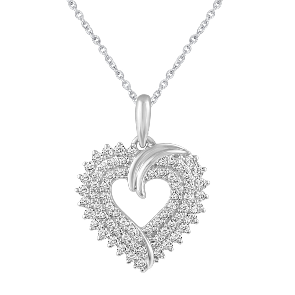 Open Heart Cluster Charm Necklace Pendant in 925 Sterling Silver