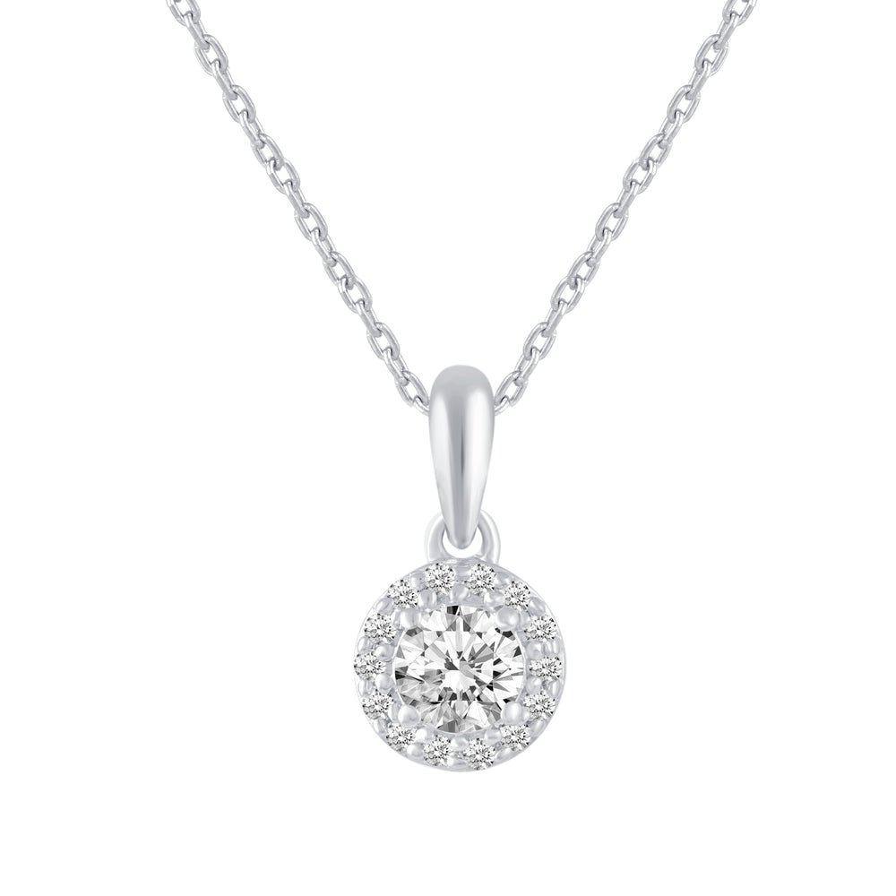 1/3 Cttw CZ Halo Pendant Necklace in 925 Sterling Silver