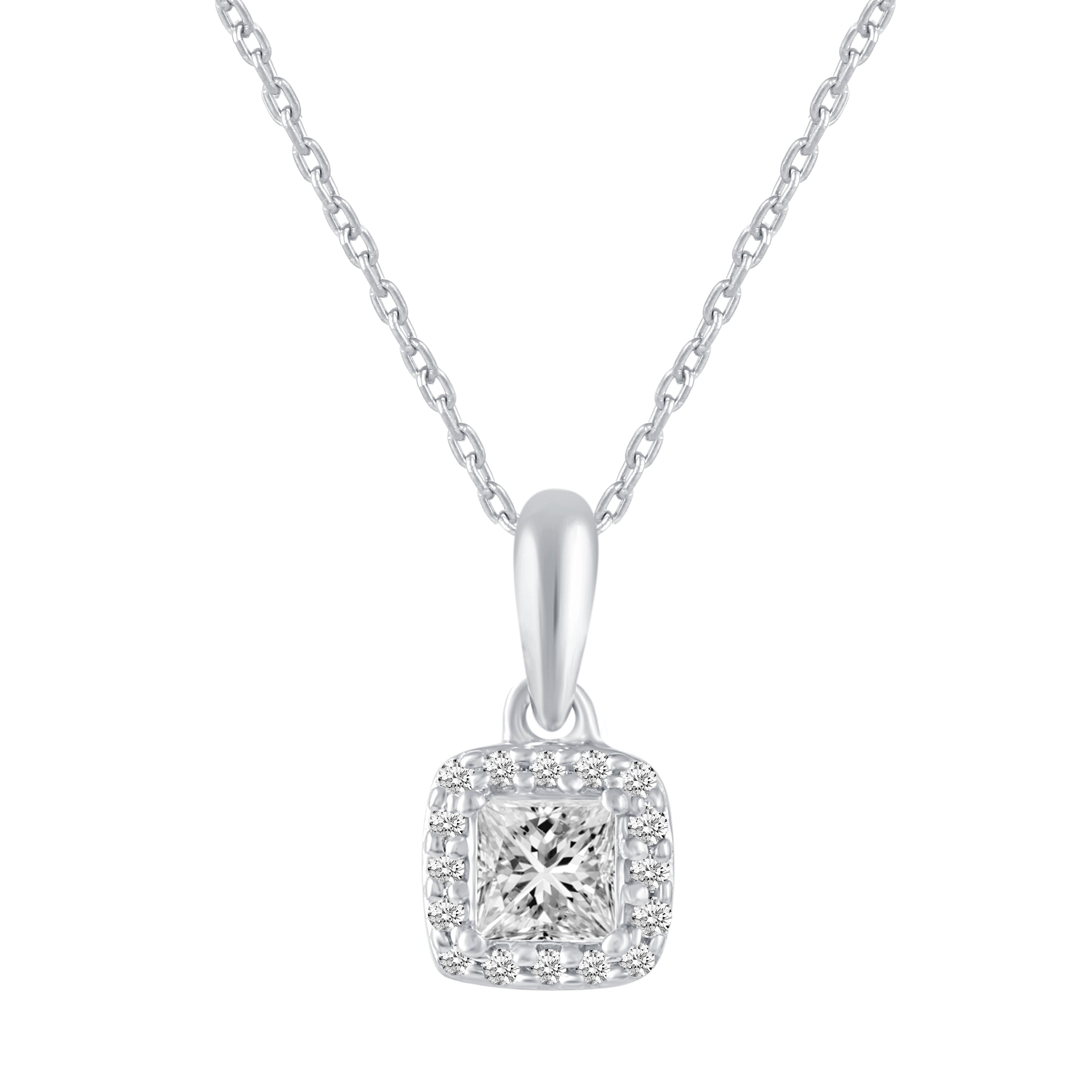 1/3 Cttw CZ Halo Princess Cut Pendant Necklace in 925 Sterling Silver birthday holiday mother's day anniversary gift