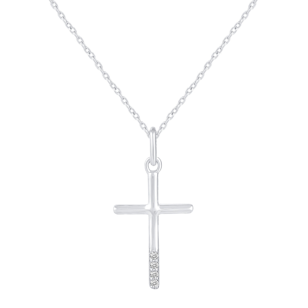1/3 Cttw CZ Stone Accent Cross Pendant Necklace set in 925 Sterling Silver