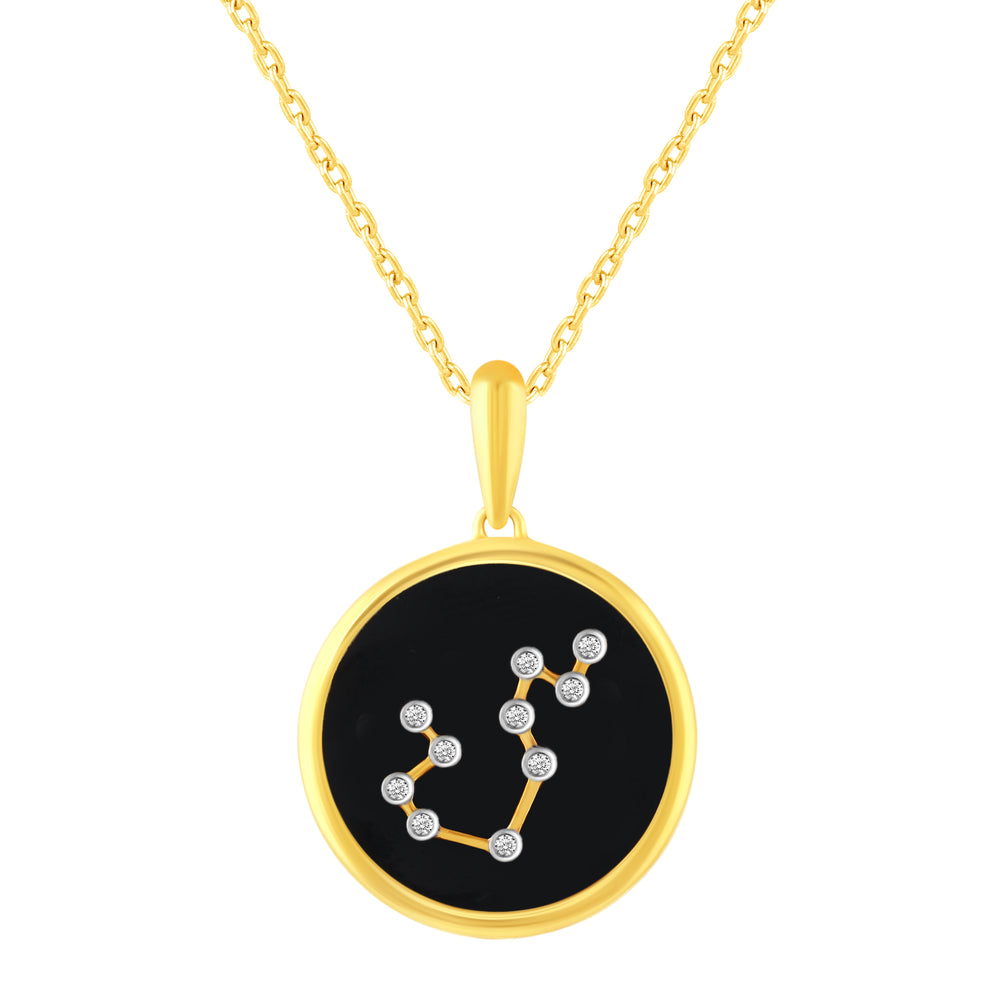 1/20 Cttw CZ Zodiac Black Enamel Astrology Pendant Necklace set Yellow Gold plating