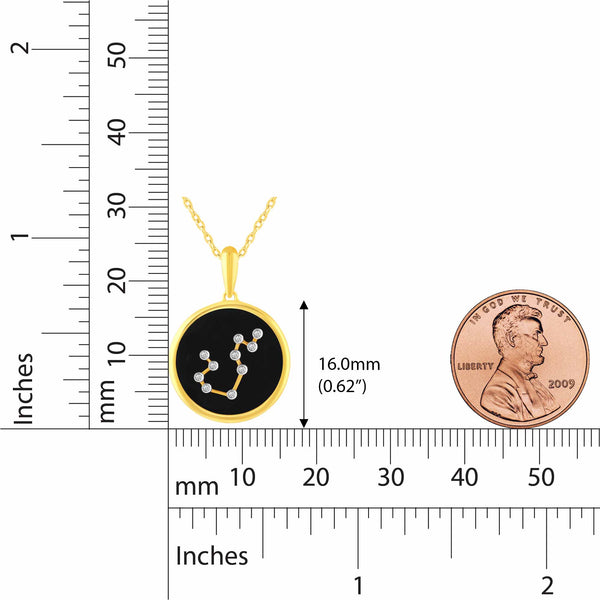 1/20 Cttw CZ Zodiac Black Enamel Astrology Pendant Necklace set in 925 Sterling Silver Yellow Gold AQUARIUS