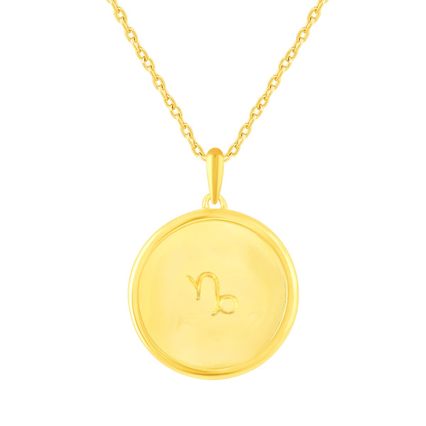 1/20 Cttw CZ Zodiac Black Enamel Astrology Pendant Necklace set in 925 Sterling Silver Yellow Gold CAPRICORN