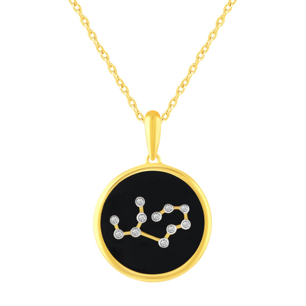 1/20 Cttw CZ Zodiac Black Enamel Astrology Pendant Necklace set in 925 Sterling Silver Yellow Gold VIRGO