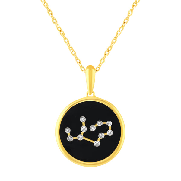 1/20 Cttw CZ Zodiac Black Enamel Astrology Pendant Necklace set in 925 Sterling Silver Yellow Gold  VIRGO