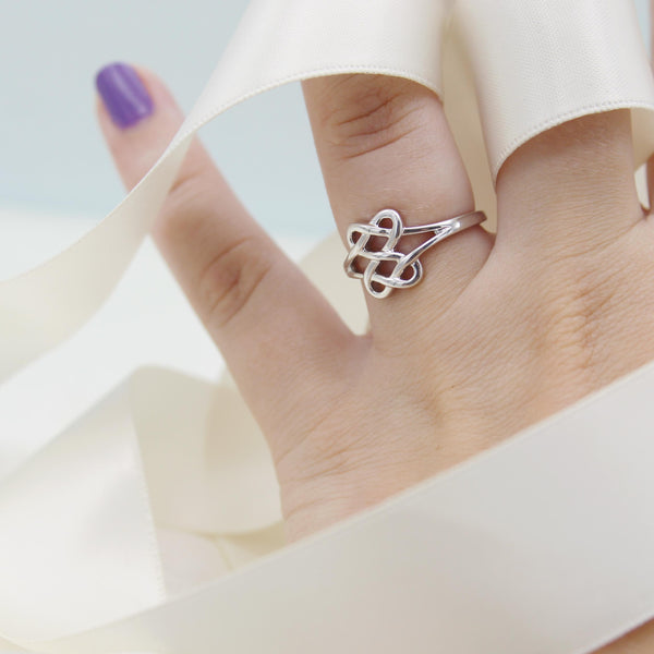Infinity Heart Knot Duo Ring in 925 Sterling Silver fine jewelry gift for her