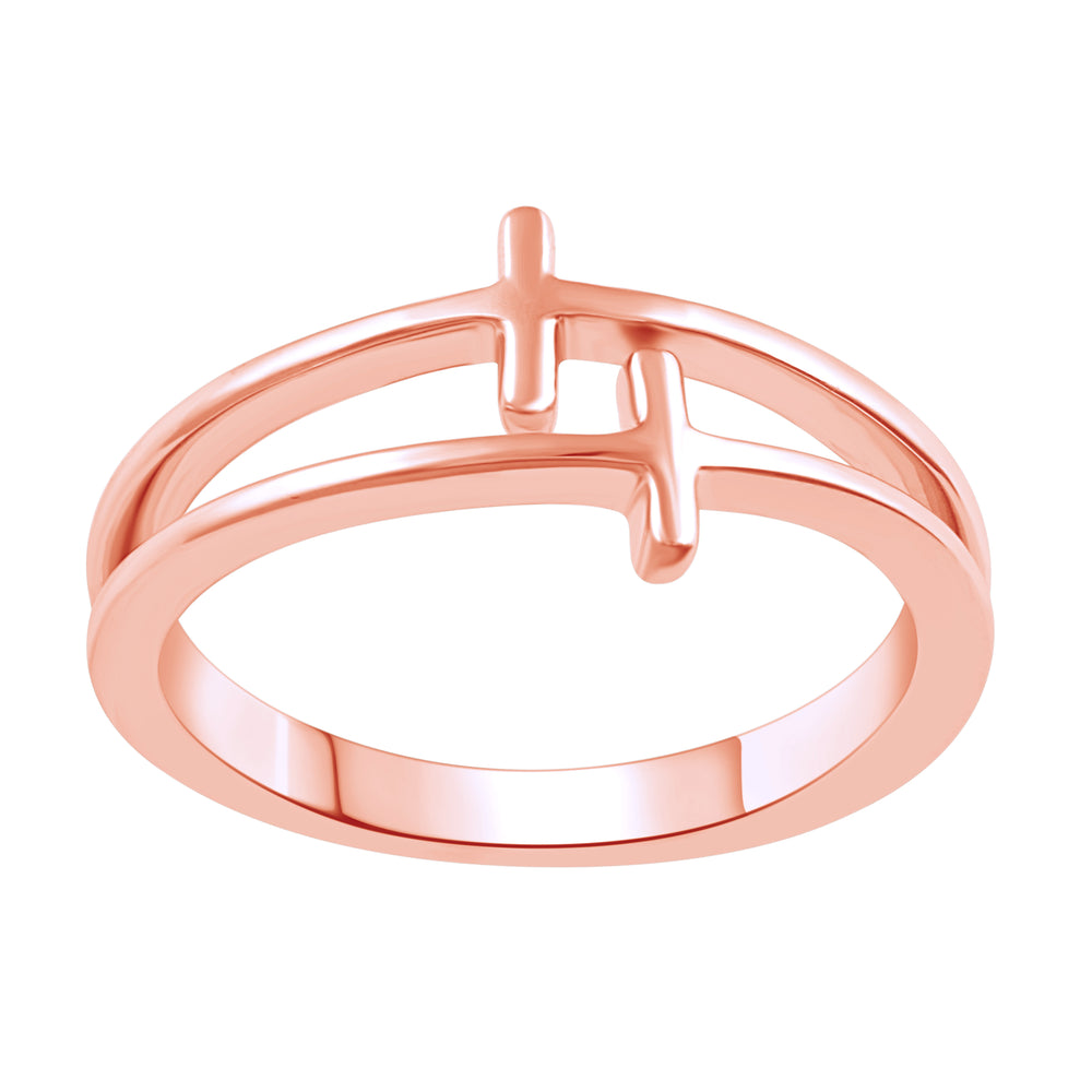 Double Duo Cross Plain Classical Simple Ring in 925 Sterling Silver Pink Rose Gold