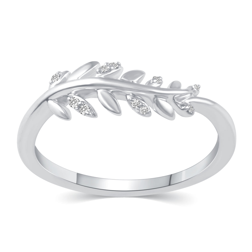 Feather Wavy Leaf Pave Ring in 925 Sterling Silver