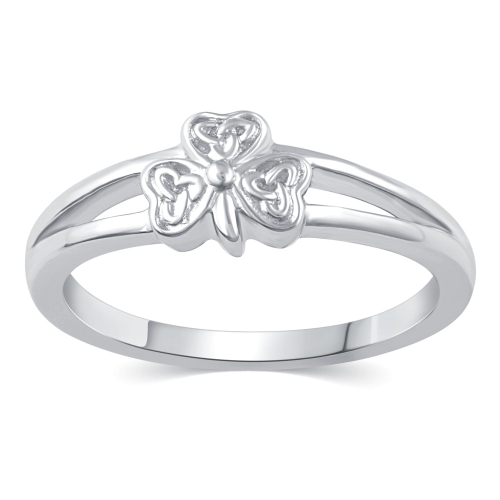 3-Leaf Lucky Charm Clover Ring Split Shank Band in 925 Sterling Silver