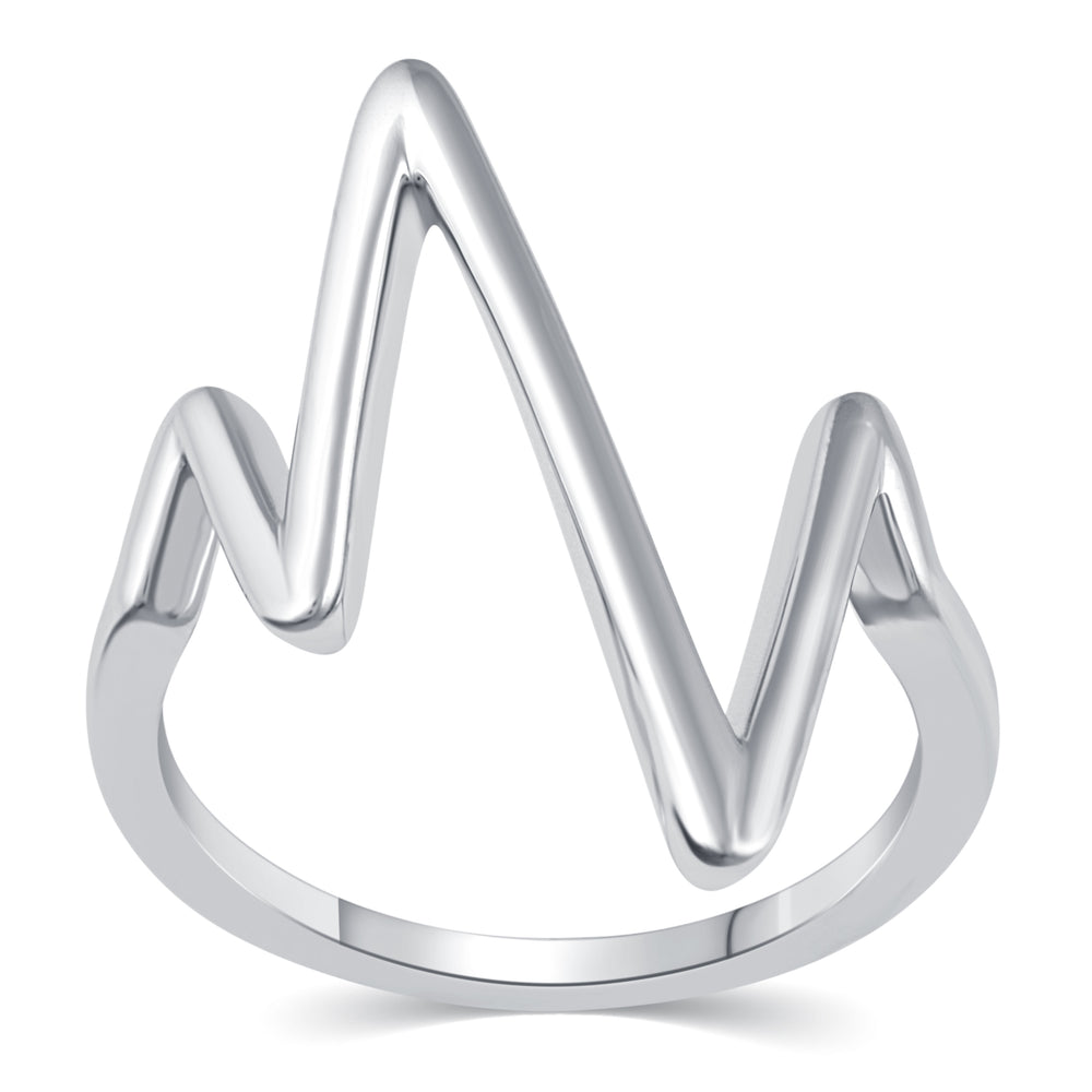 Geometric Midi Knuckle Chevron Lightening Bolt Heartbeat V Ring in 925 Sterling Silver