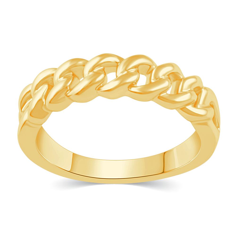 Cuban Link Chain Band Ring in 925 Sterling Silver Yellow Gold