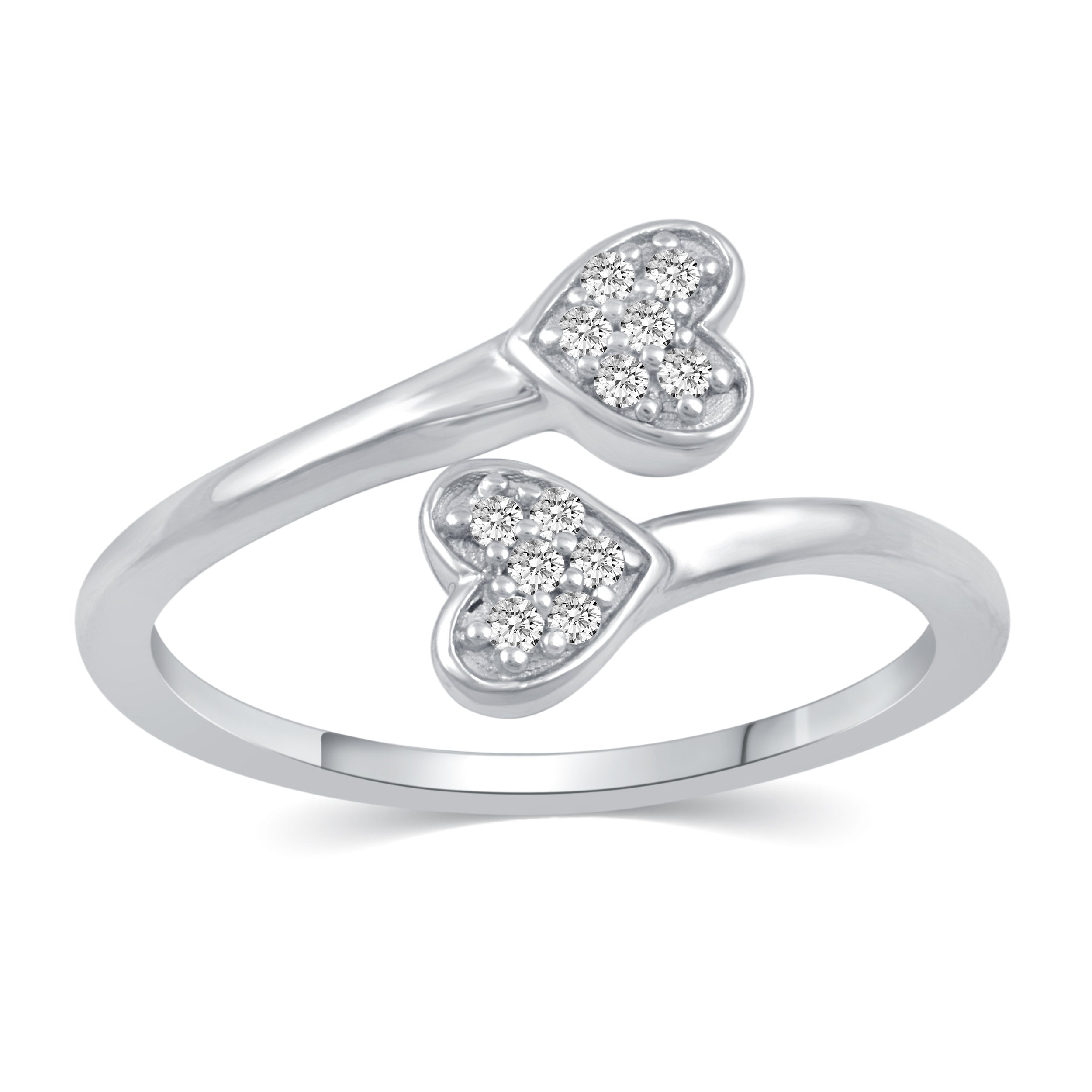 Double Pave Heart Love Ring in 925 Sterling Silver