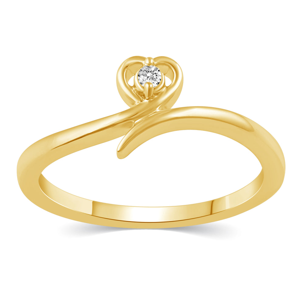 Floating Stone Open Heart Love Ring in 925 Sterling Silver Yellow Gold