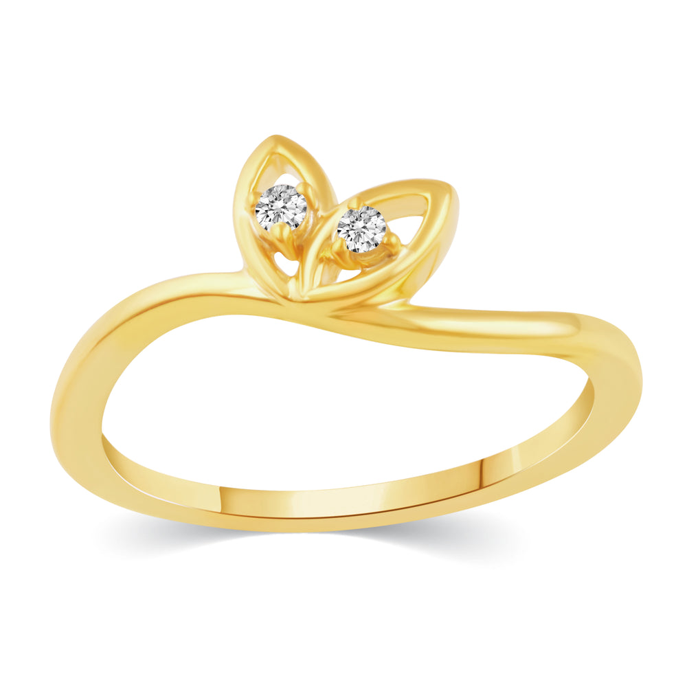 Floating Stone Open Leaf Ring in 925 Sterling Silver Yellow Gold