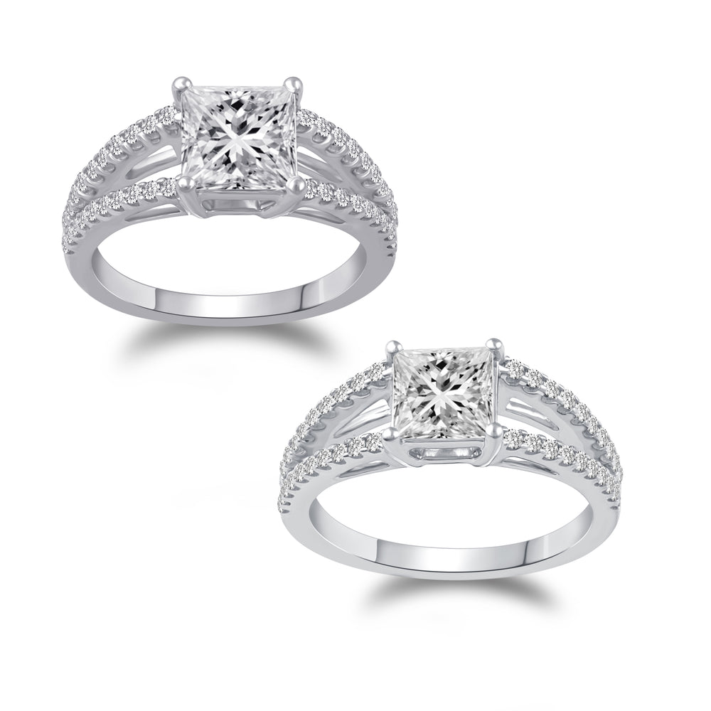 Princess Cut Ring Split Pave Shank Band in 925 Sterling Silver