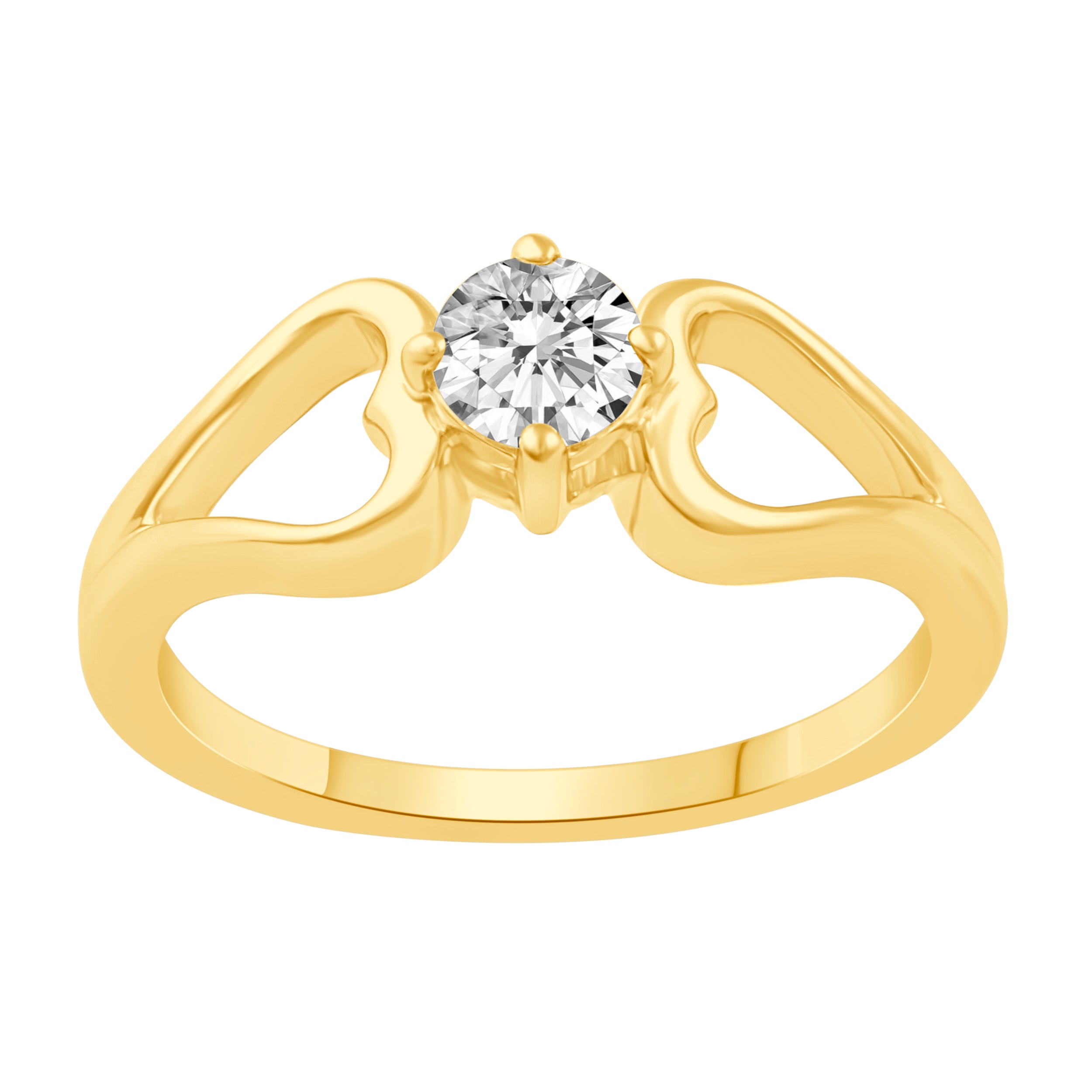 Double Open Heart Holding Stone Love Ring in 925 Sterling Silver Yellow Gold