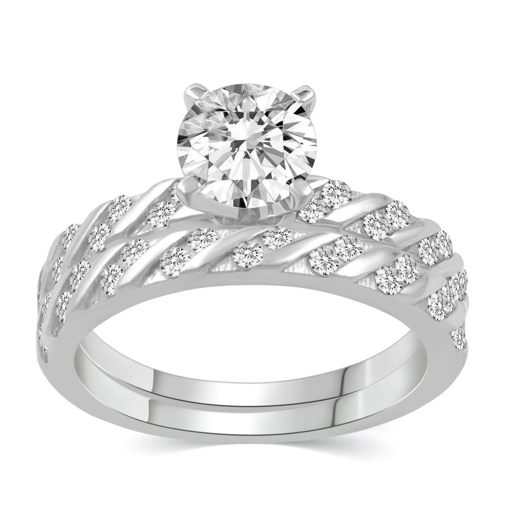 Solitaire Pave Accent Eternity Ring Set in 925 Sterling Silver