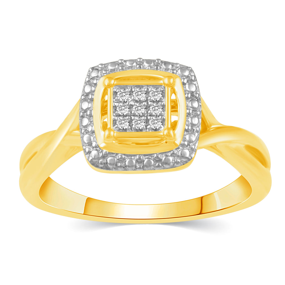 Two-Tone Squared Halo Ring in 925 Sterling Silver Yellow Gold
