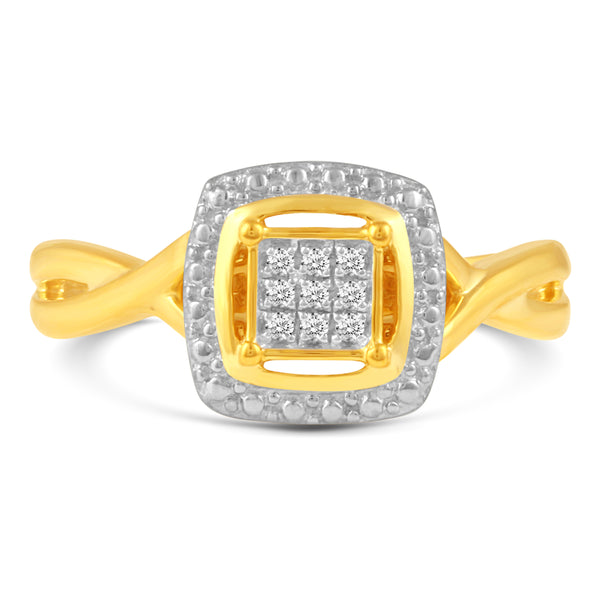 Two-Tone Squared Halo Ring in 925 Sterling Silver Yellow Gold Jewelry