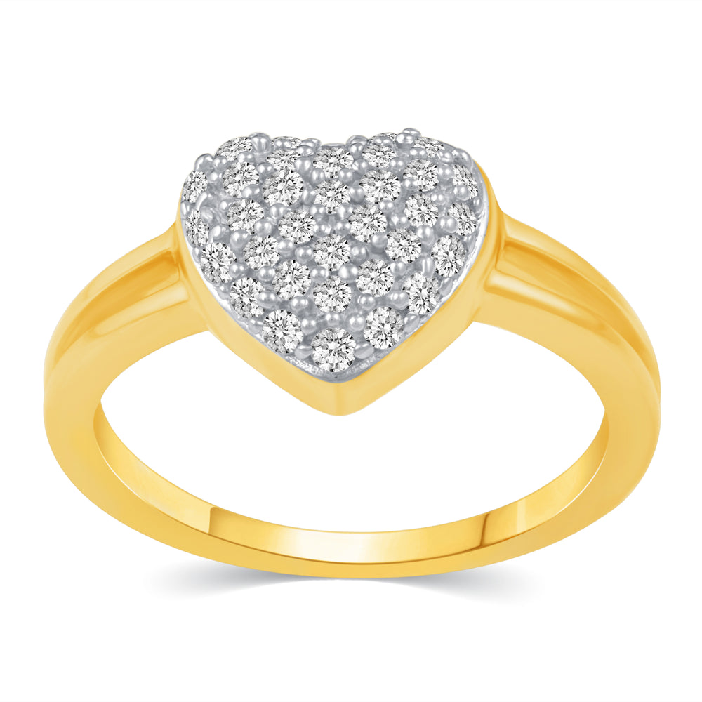 Pave Heart Wave Ring in 925 Sterling Silver Yellow Gold