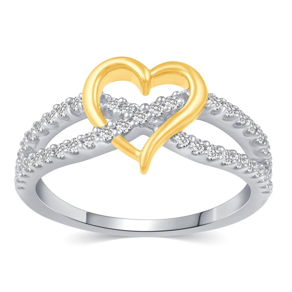 Open Heart Split Shank Pave Ring in 925 Sterling Silver Yellow Gold