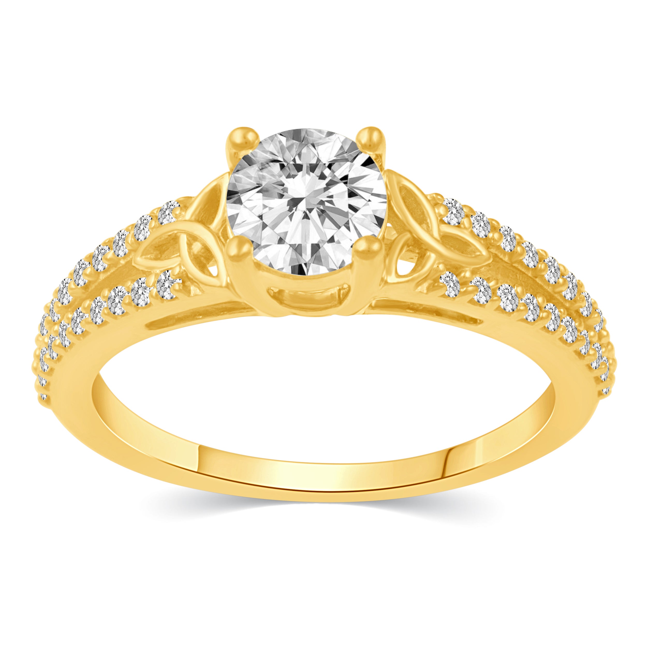 Celtic Knot Split Shank Pave Ring in 925 Sterling Silver Yellow Gold engagement bridal
