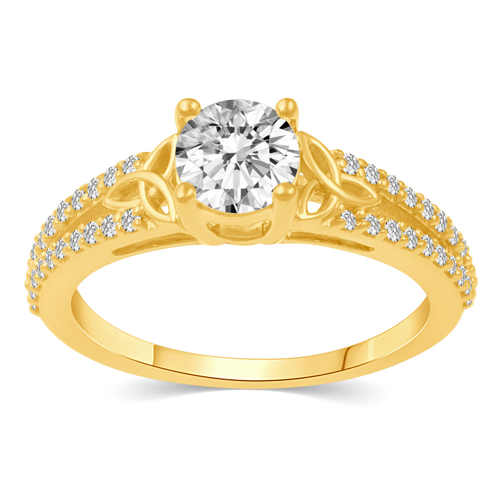 Celtic Knot Split Shank Pave Ring in 925 Sterling Silver Yellow Gold