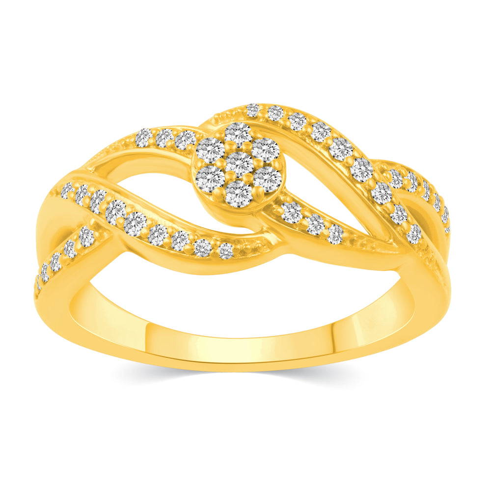 Braided Knot Half Eternity Pave Ring in 925 Sterling Silver Yellow Gold