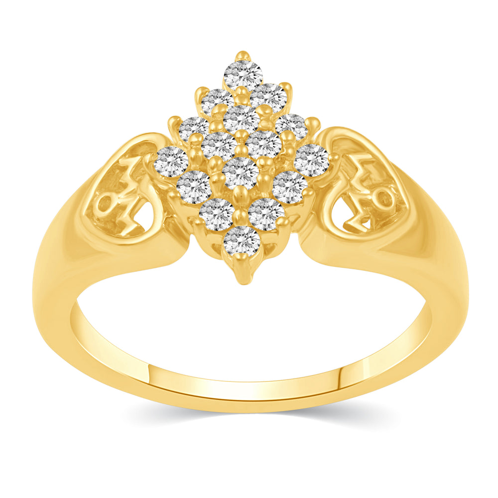 Duo Heart Marquise Pyramid Cluster Ring in 925 Sterling Silver Yellow Gold