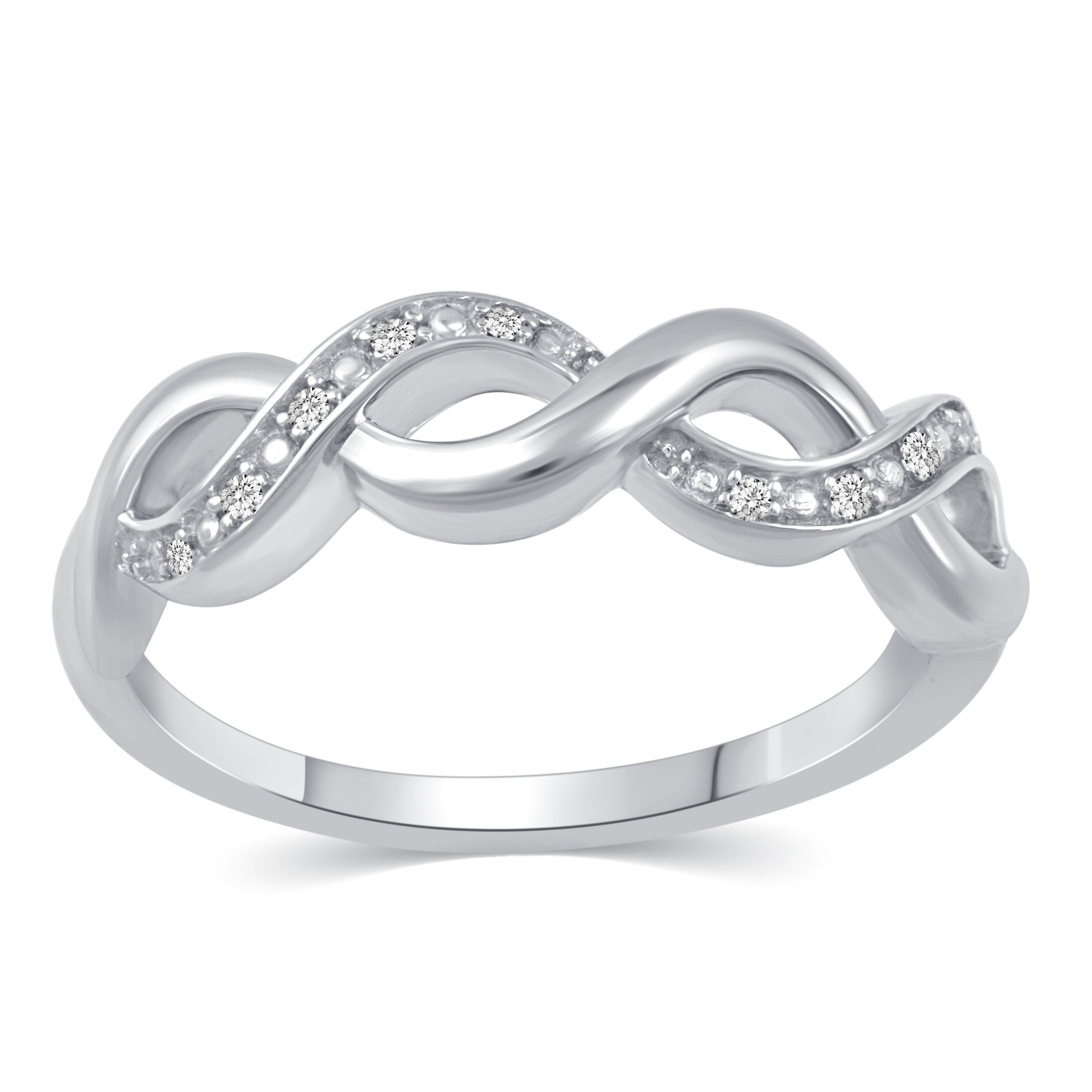 Braided Knot Half Eternity Pave Ring in 925 Sterling Silver Jewelry