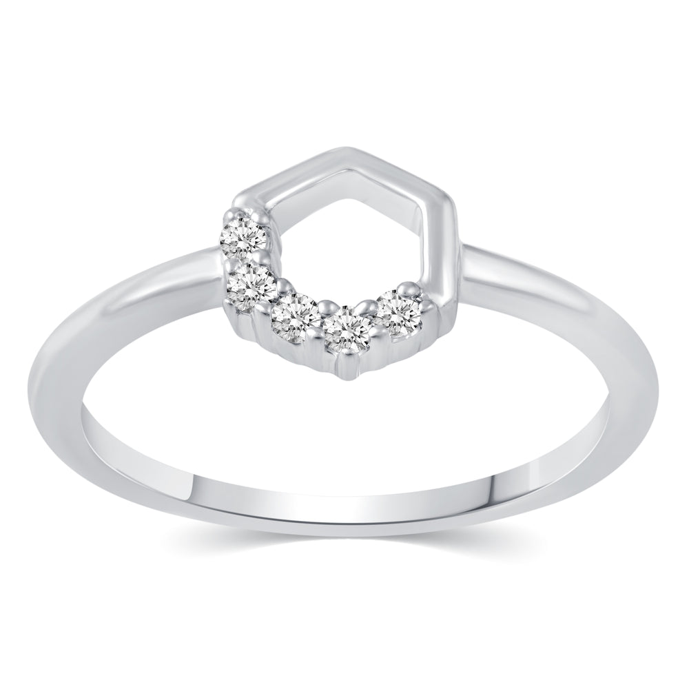 1/10 Cttw CZ Open Hexagon Ring in 925 Sterling Silver