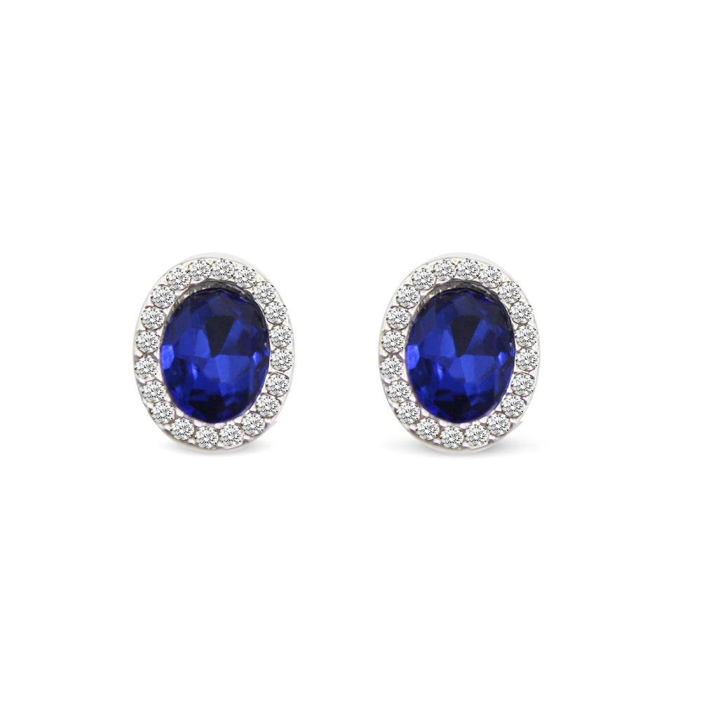 2 Cttw Blue Synthetic Sapphire & Clear Crystal Earrings set in Zinc Alloy