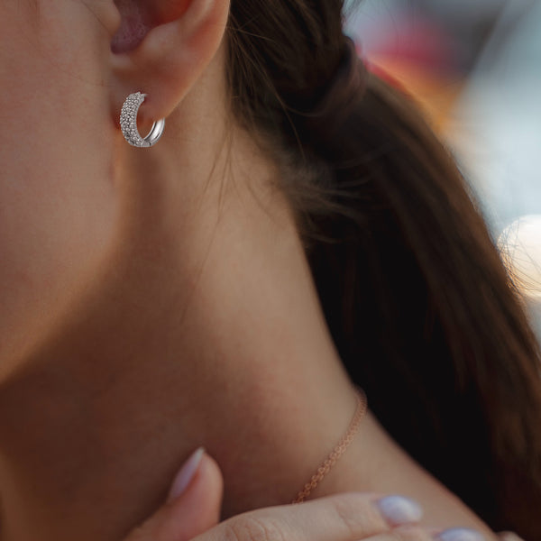 Pave Hoop Earrings Huggies in 925 Sterling Silver