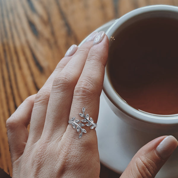 Olive Branch Leaf Wrap Ring in 925 Sterling Silver - Prime and Pure