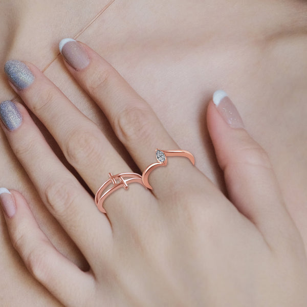 Double Duo Cross Plain Classical Simple Ring in 925 Sterling Silver Pink Rose Gold jewelry