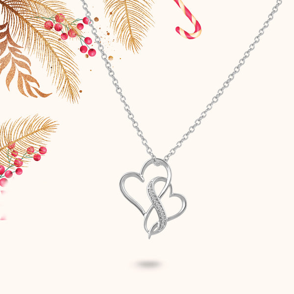 Pave Entwined Double Heart Charm Necklace Pendant silverjewlery primeandpure