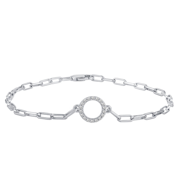 1/6 Cttw CZ Pave Circle Link Chain 7" Bracelet in 925 Sterling Silver