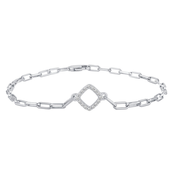 1/6 Cttw CZ Pave Square Link Chain 7" Bracelet in 925 Sterling Silver